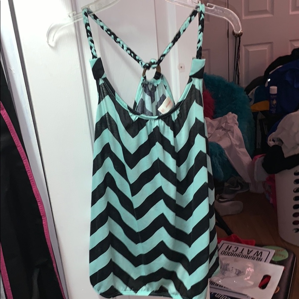 NOBO Teal and Black Chevron Braided Tank (L)